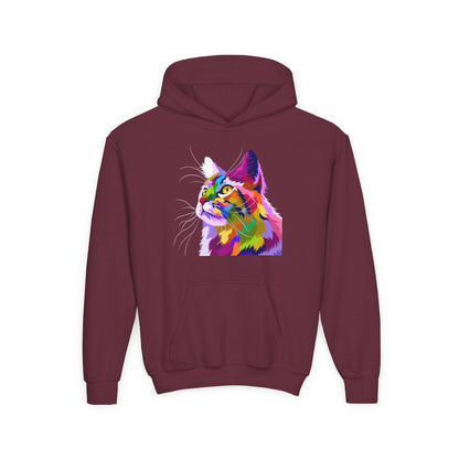 Youth hoodie with adorable cat design Printify