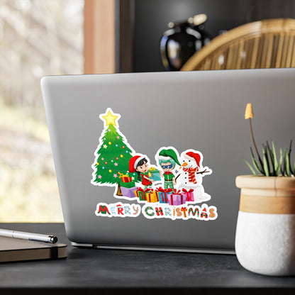 Christmas Kiss-Cut Vinyl Decals – Super kiddo preparing gifts - [[{"value":"Wonderwear Kid"}]]