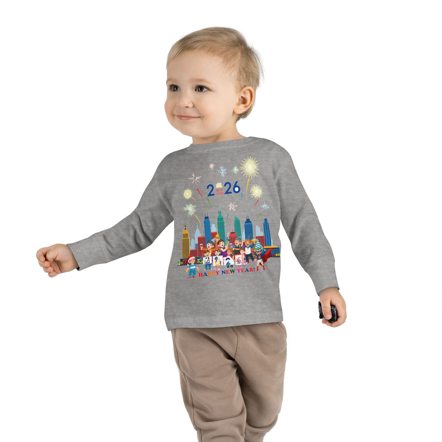 Toddler Long Sleeve Tee - Happy new year with fireworks - [[{"value":"Wonderwear Kid"}]]