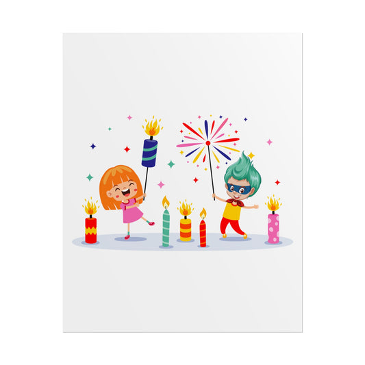 Rolled Posters - Super kiddo lighting fireworks - [[{"value":"Wonderwear Kid"}]]