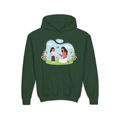 Youth Heavy Blend Hooded Sweatshirt -  Mother and daughter love Printify
