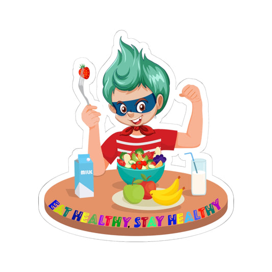 Kiss-Cut Stickers - super kiddo eating healthy food - [[{"value":"Wonderwear Kid"}]]