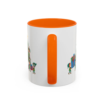 Accent Coffee Mug - Super kiddo putting gifts on christmas tree - [[{"value":"Wonderwear Kid"}]]
