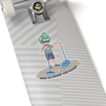 Kiss-Cut Stickers - Super kiddo sweeping floor - [[{"value":"Wonderwear Kid"}]]