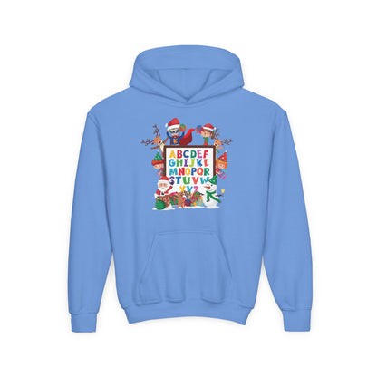 Youth Heavy Blend Hooded Sweatshirt - Christmas alphabet with super kiddo - [[{"value":"Wonderwear Kid"}]]