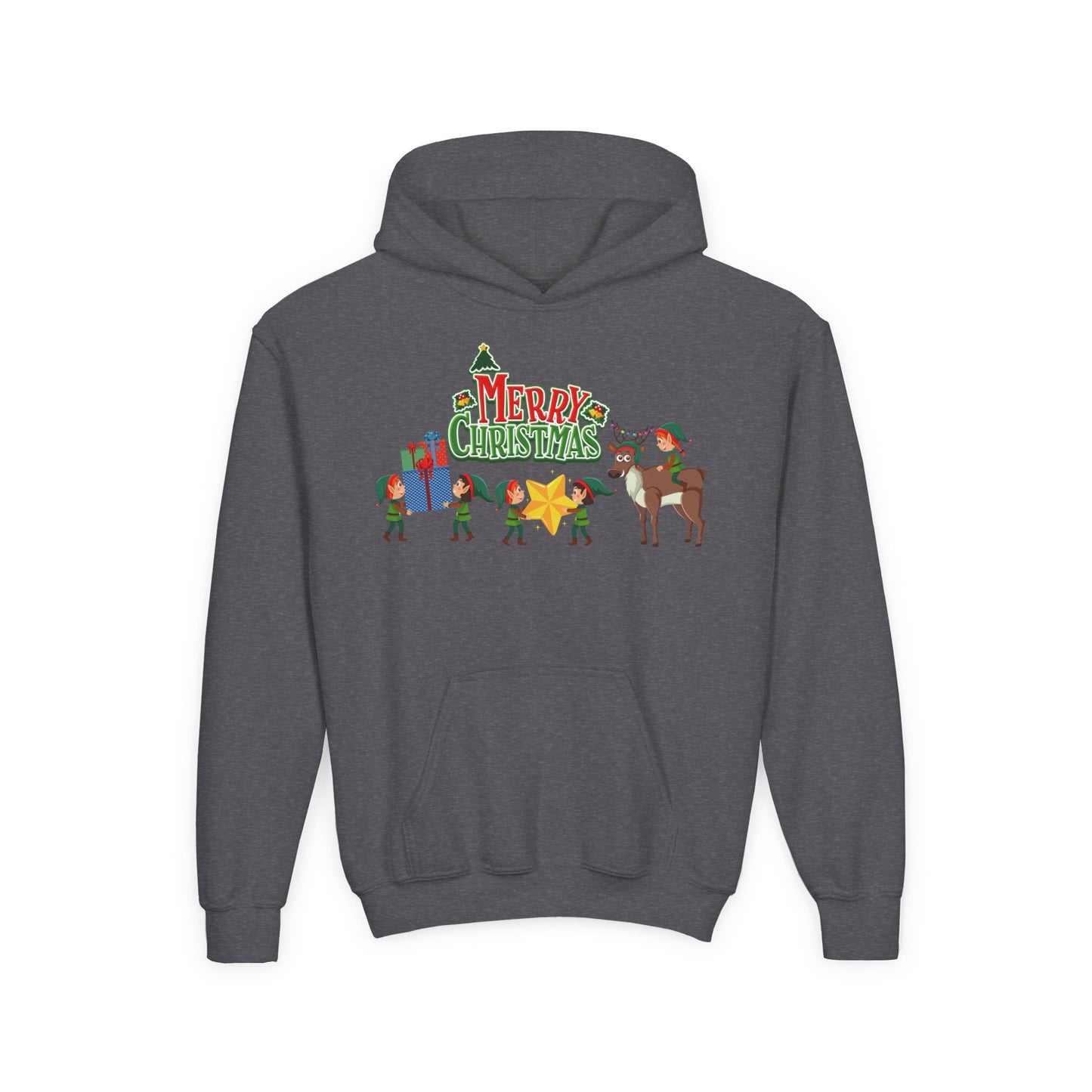 Youth Heavy Blend Hooded Sweatshirt - Merry christmas and reindeer