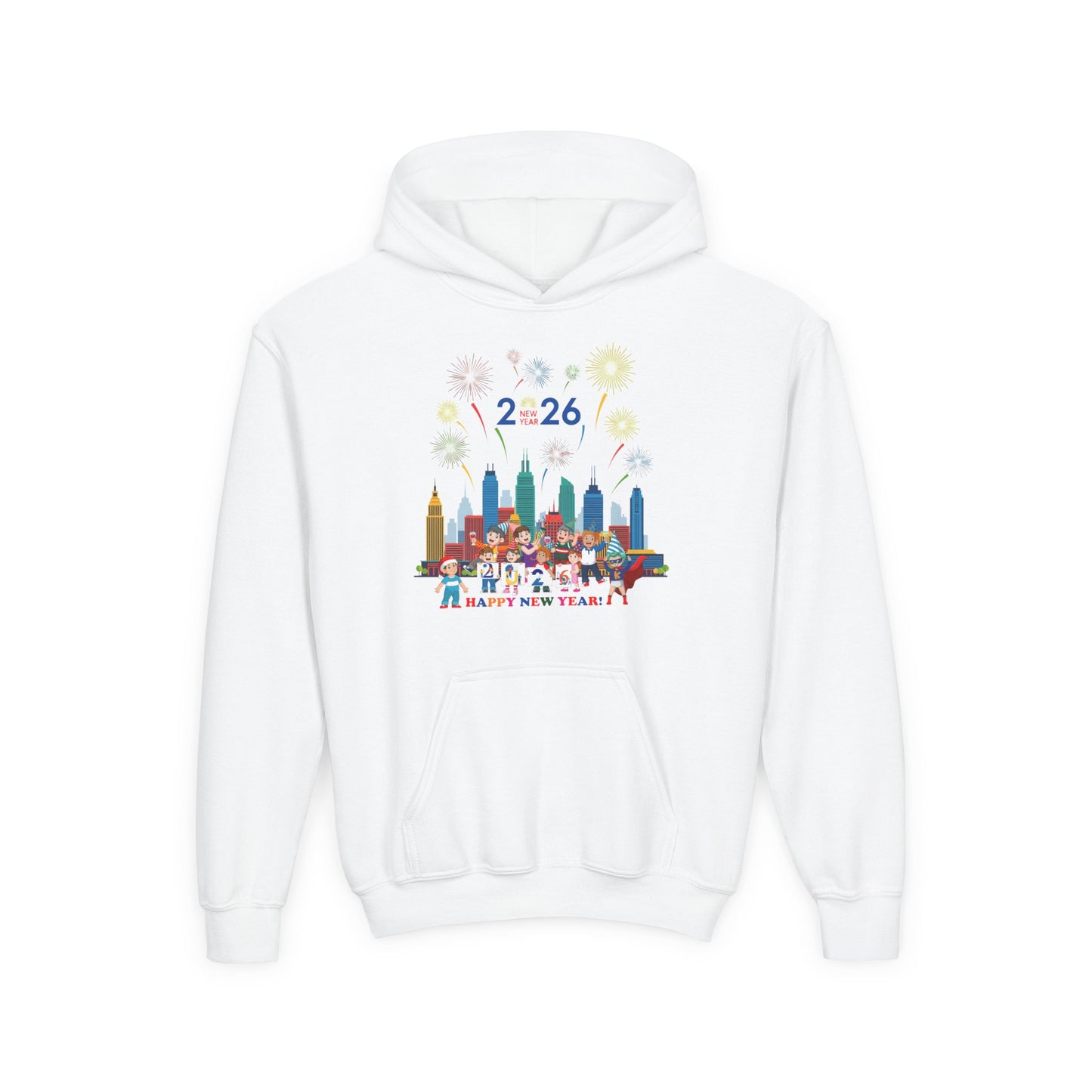 Youth Heavy Blend Hooded Sweatshirt - Happy new year with fireworks