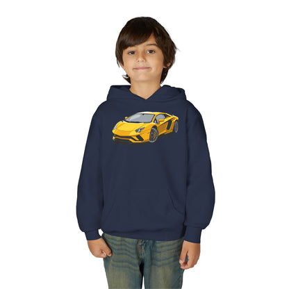 Youth Heavy Blend Hooded Sweatshirt - Yellow super car Printify