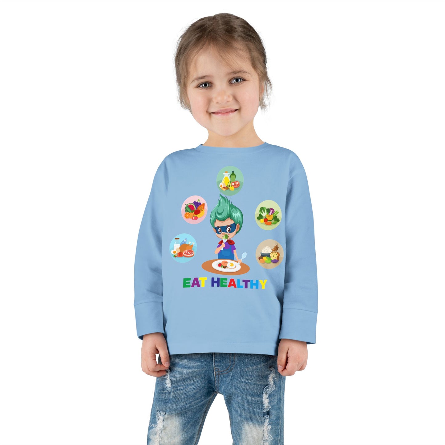 Toddler Long Sleeve Tee - Supper kiddo showing healthy food to eat - [[{"value":"Wonderwear Kid"}]]