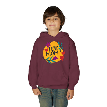 Youth Heavy Blend Hooded Sweatshirt - I love mom Printify