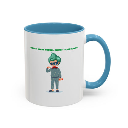Accent Coffee Mug - Super kiddo brushing teeth - [[{"value":"Wonderwear Kid"}]]