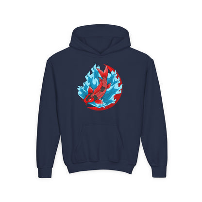 Youth Heavy Blend Hooded Sweatshirt - Red koi Printify