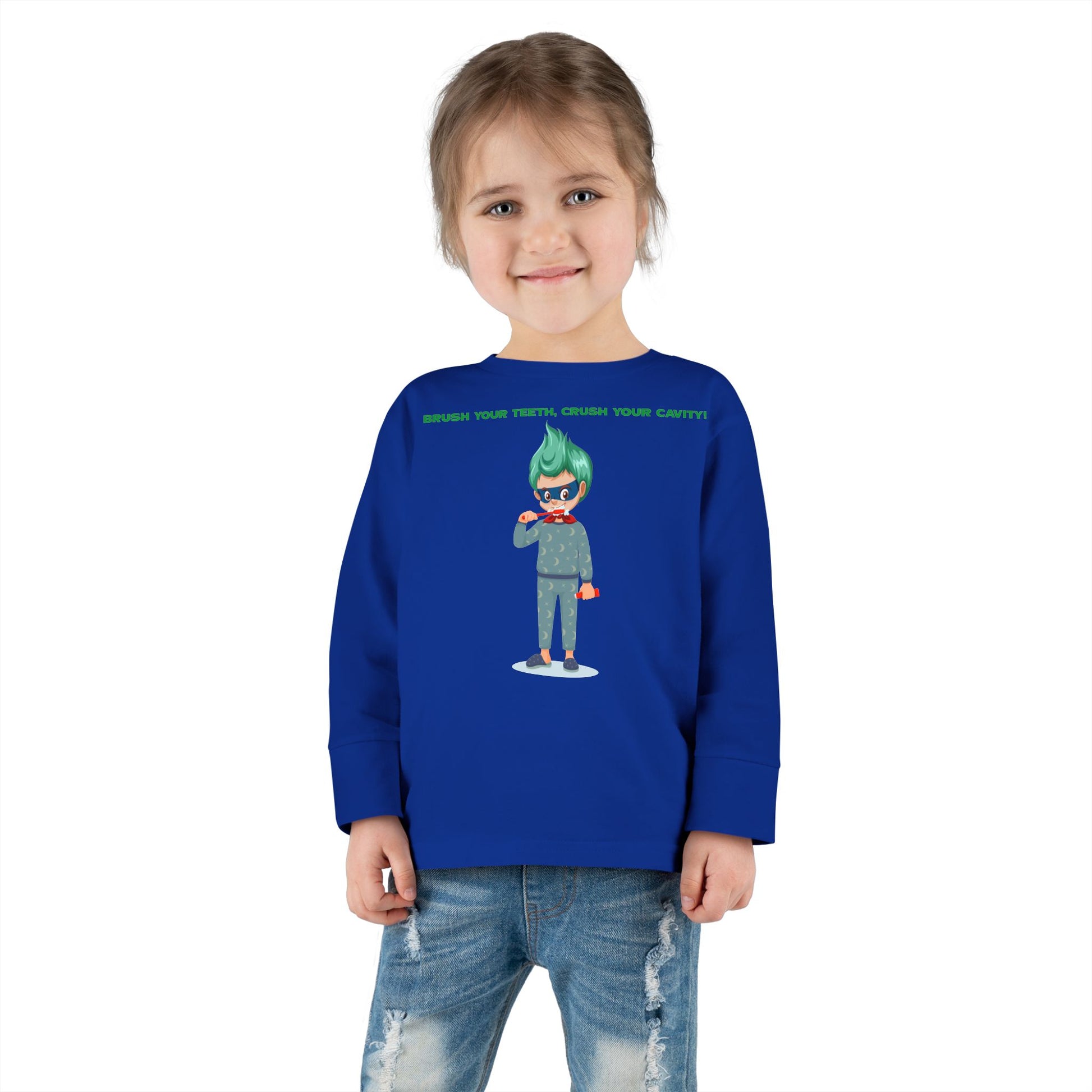 Toddler Long Sleeve Tee - Super kiddo brushing teeth - [[{"value":"Wonderwear Kid"}]]
