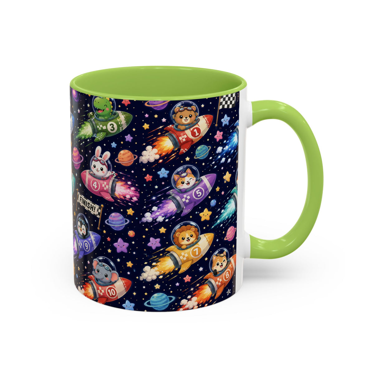 Accent Coffee Mug (11/15 oz) - Kawaii Cosmic Animal Rocket Race
