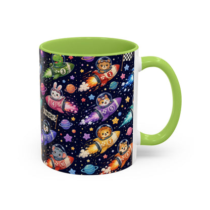 Accent Coffee Mug (11/15 oz) - Kawaii Cosmic Animal Rocket Race