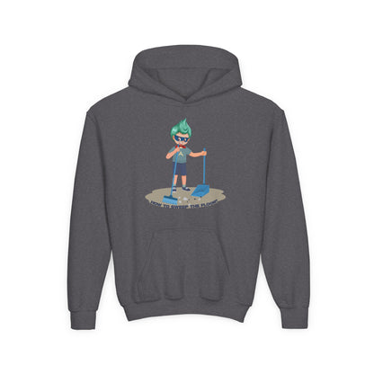 Youth Heavy Blend Hooded Sweatshirt - Super kiddo sweeping floor - [[{"value":"Wonderwear Kid"}]]
