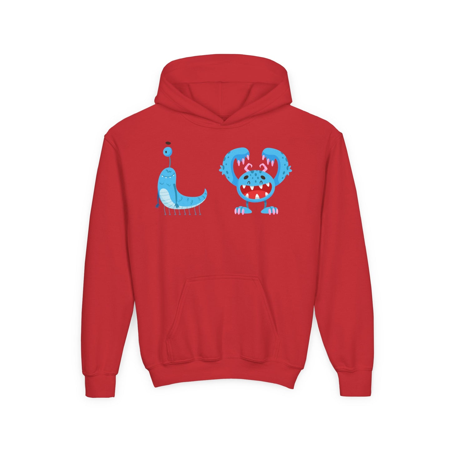 Youth Heavy Blend Hooded Sweatshirt - Happy toothy blue monsters