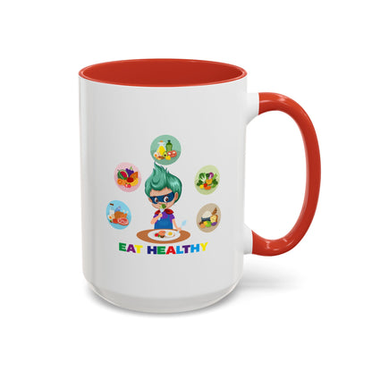 Accent Coffee Mug - Supper kiddo showing healthy food to eat - [[{"value":"Wonderwear Kid"}]]