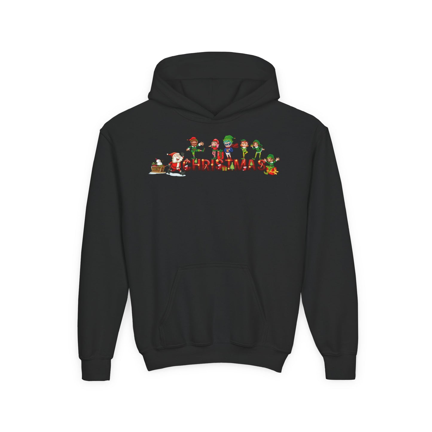 Youth Heavy Blend Hooded Sweatshirt - Christmas with santa claus and friends