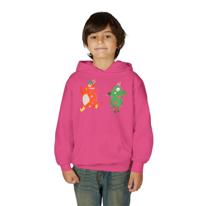 Youth Heavy Blend Hooded Sweatshirt - Monsters in action Printify