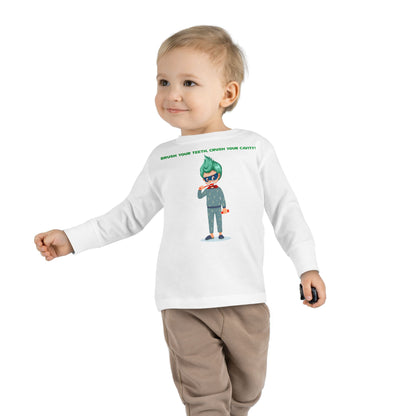 Toddler Long Sleeve Tee - Super kiddo brushing teeth - [[{"value":"Wonderwear Kid"}]]