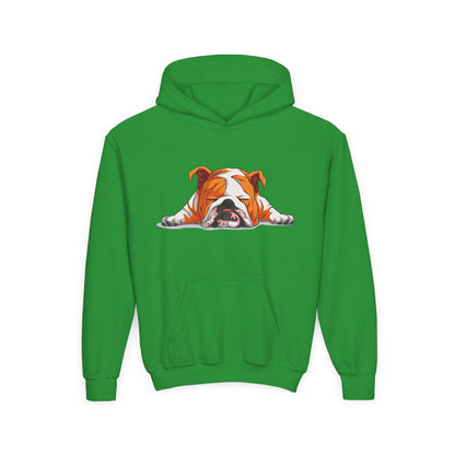 Youth Heavy Blend Hooded Sweatshirt -  Sleeping english bulldog Printify