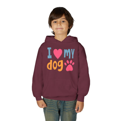 Youth Heavy Blend Hooded Sweatshirt - I love my dog Printify