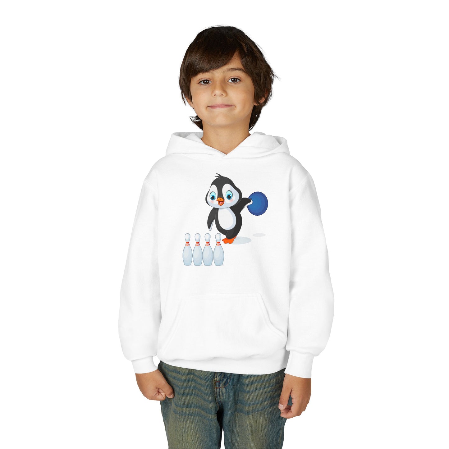 Youth Heavy Blend Hooded Sweatshirt - Adorable Penguin Bowling