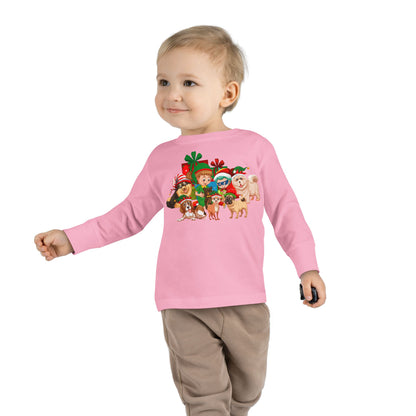 Toddler Long Sleeve Tee - Christmas with super kiddo pet friends without text - [[{"value":"Wonderwear Kid"}]]