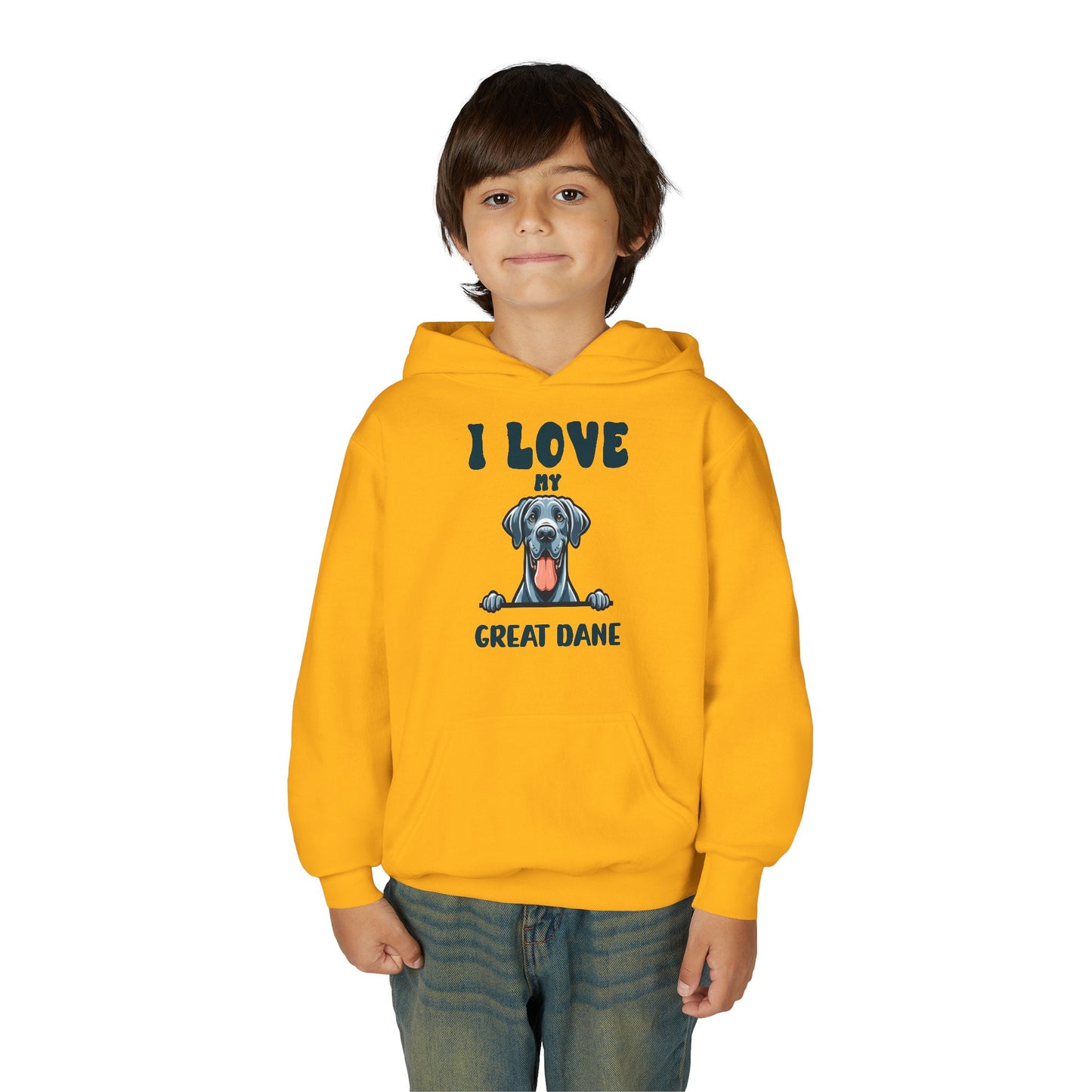 Youth Heavy Blend Hooded Sweatshirt - I love my Great Dane