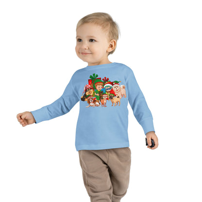 Toddler Long Sleeve Tee - Christmas with super kiddo pet friends without text - [[{"value":"Wonderwear Kid"}]]