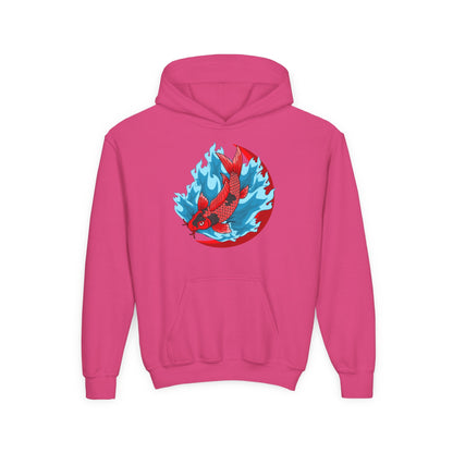 Youth Heavy Blend Hooded Sweatshirt - Red koi Printify