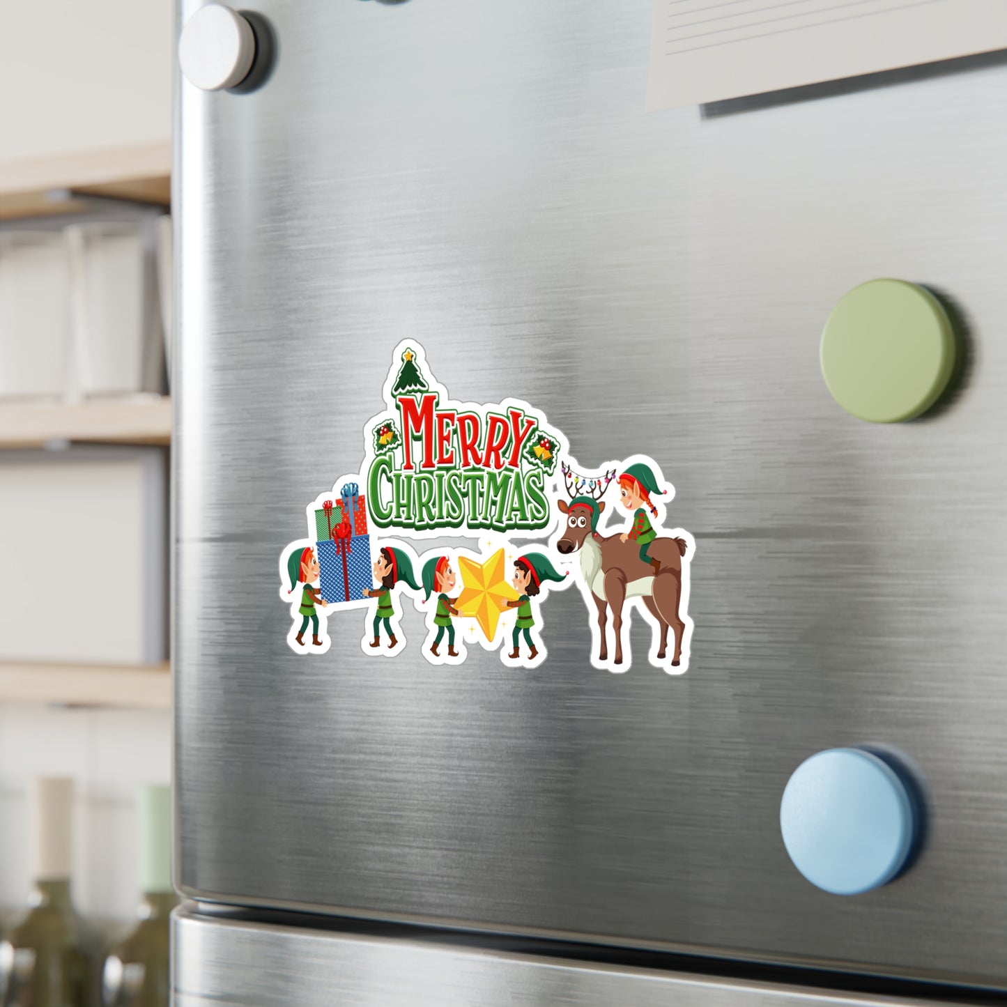 Christmas Kiss-Cut Vinyl Decals – Merry christmas and reindeer - [[{"value":"Wonderwear Kid"}]]