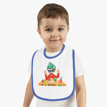 Baby Bib - Super kiddo eating healthy breafast - [[{"value":"Wonderwear Kid"}]]