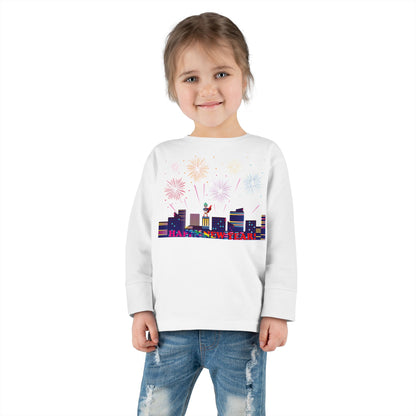 Toddler Long Sleeve Tee - Super kiddo with fireworks with text - [[{"value":"Wonderwear Kid"}]]