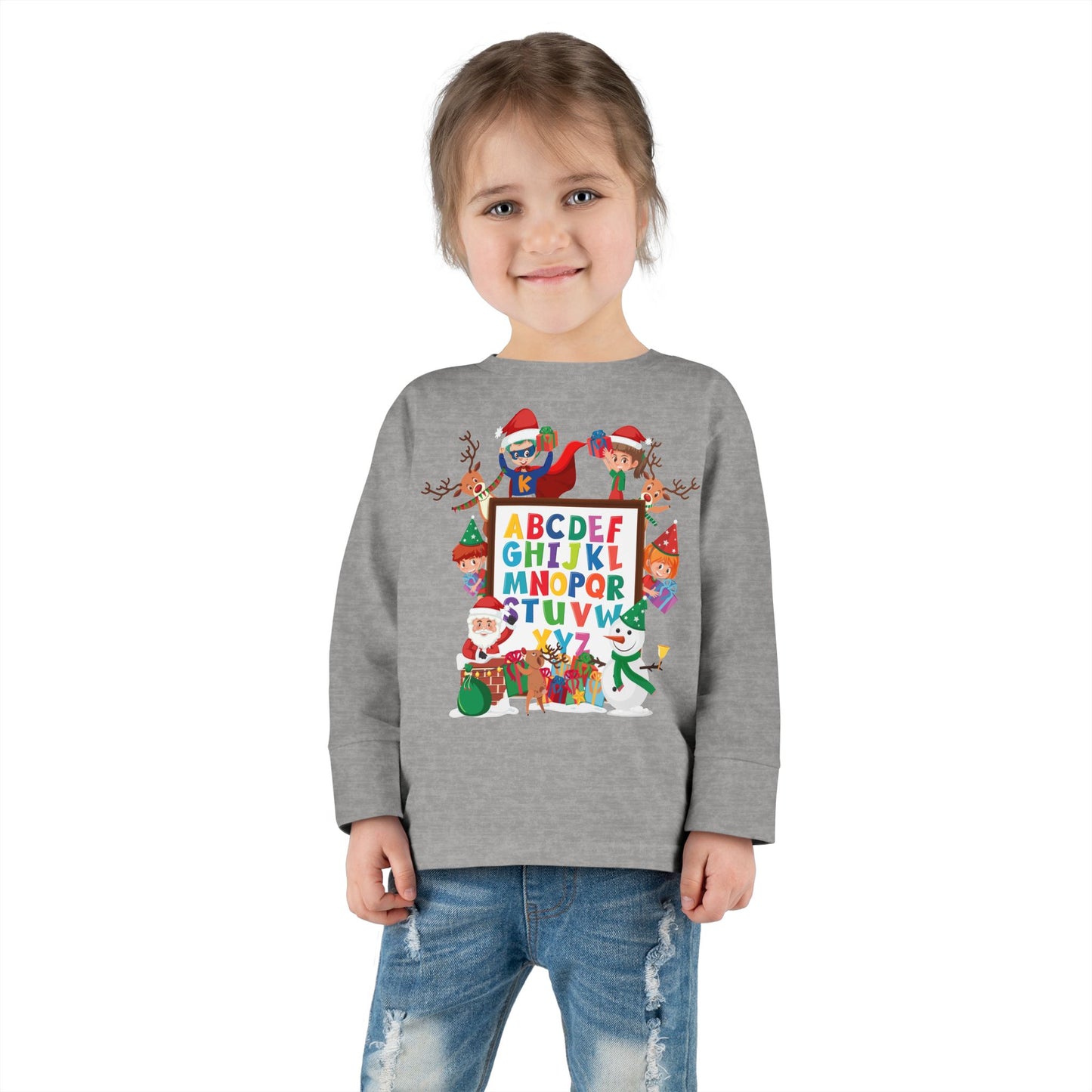 Toddler Long Sleeve Tee - Christmas alphabet with super kiddo - [[{"value":"Wonderwear Kid"}]]