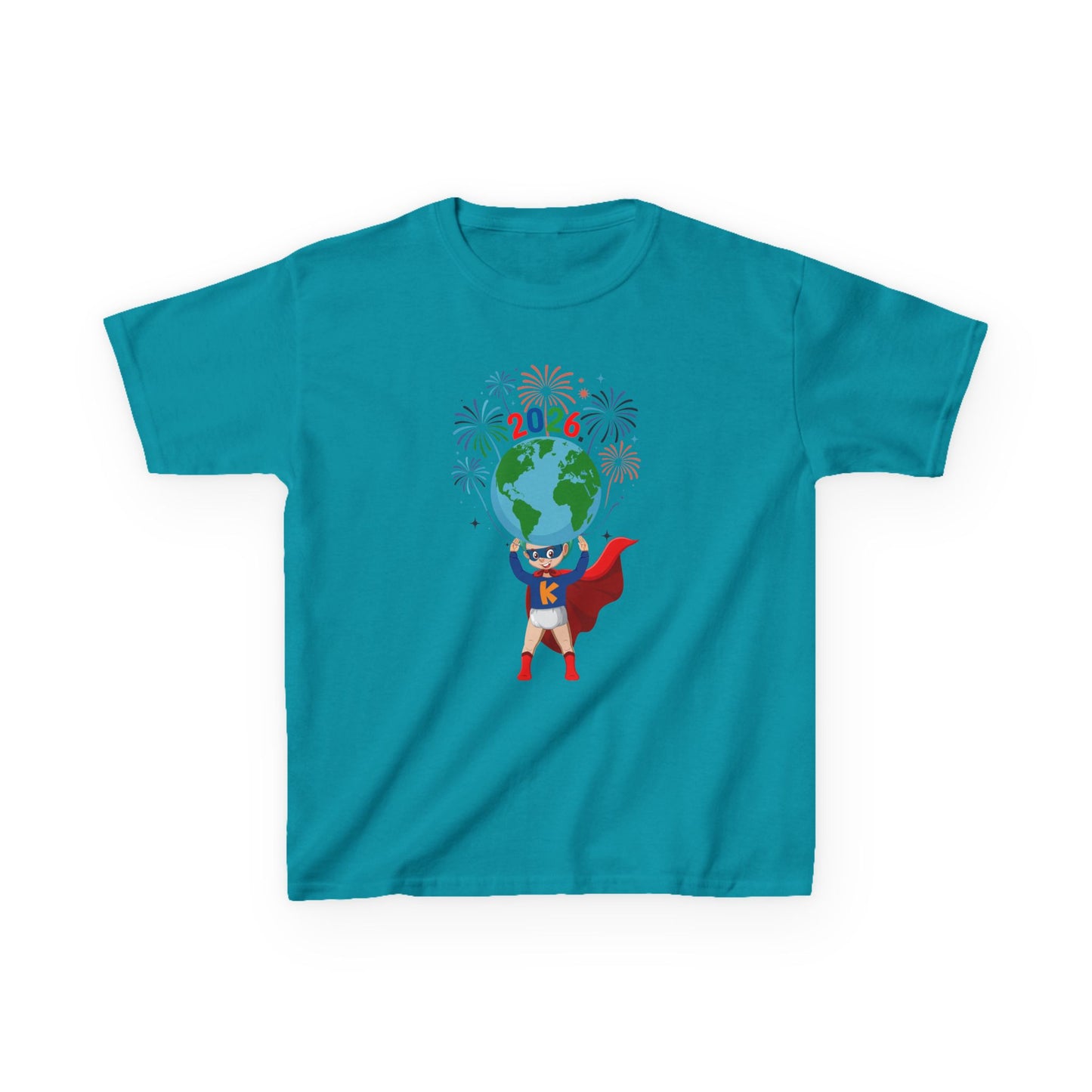 Kids Heavy Cotton™ Tee - Super kiddo holding globe - [[{"value":"Wonderwear Kid"}]]