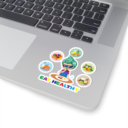 Kiss-Cut Stickers - Supper kiddo showing healthy food to eat - [[{"value":"Wonderwear Kid"}]]