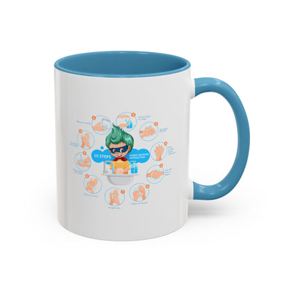Accent Coffee Mug - Super kiddo hand washing steps - [[{"value":"Wonderwear Kid"}]]