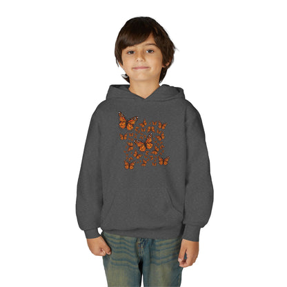 Youth Heavy Blend Hooded Sweatshirt -  Monarch butterflies Printify