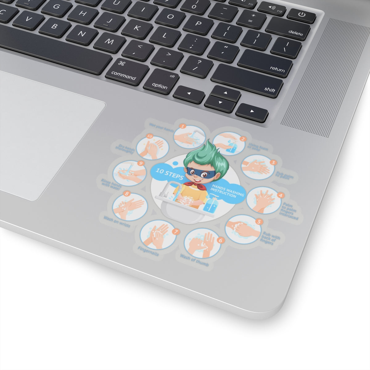 Kiss-Cut Stickers - Super kiddo hand washing steps - [[{"value":"Wonderwear Kid"}]]