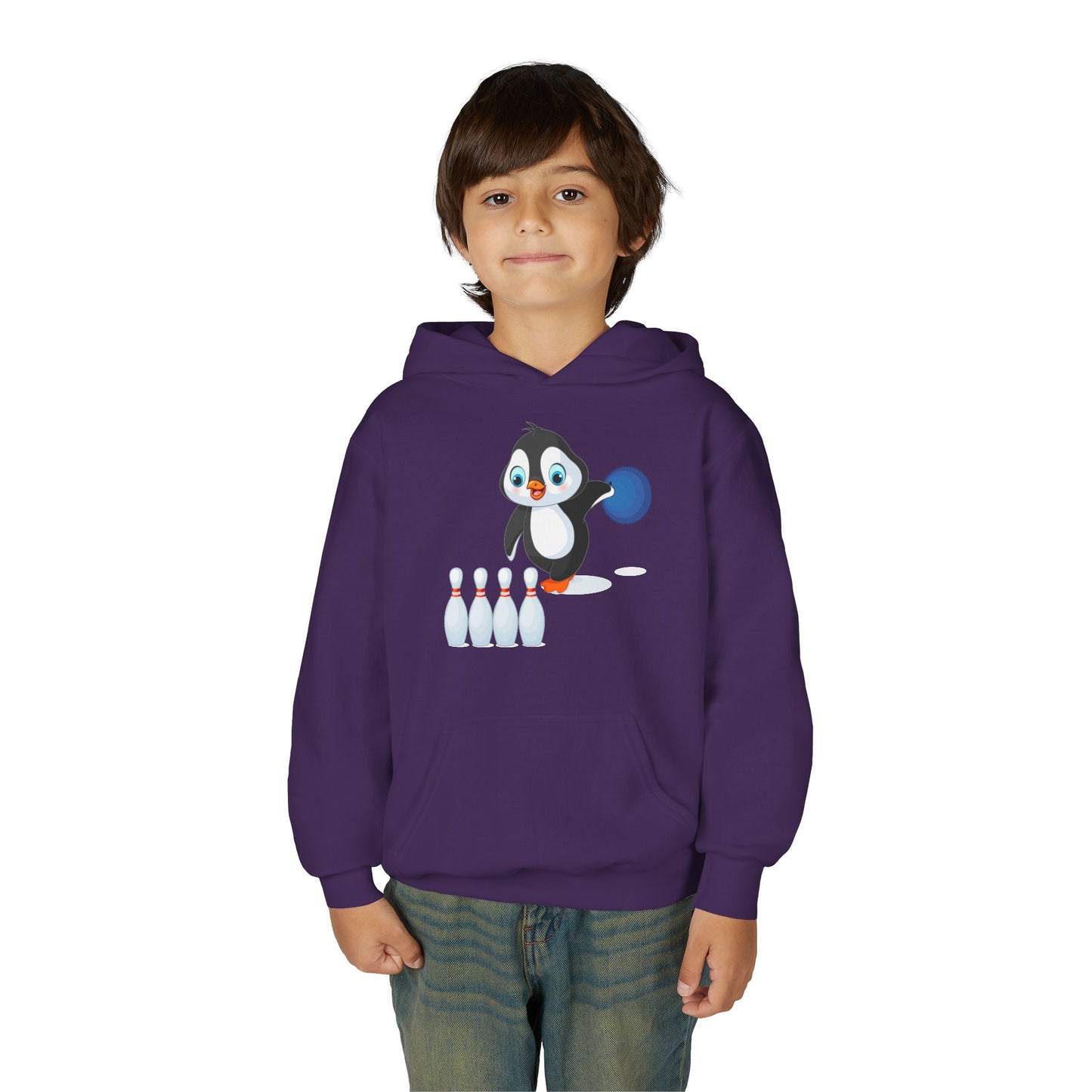 Youth Heavy Blend Hooded Sweatshirt - Adorable Penguin Bowling