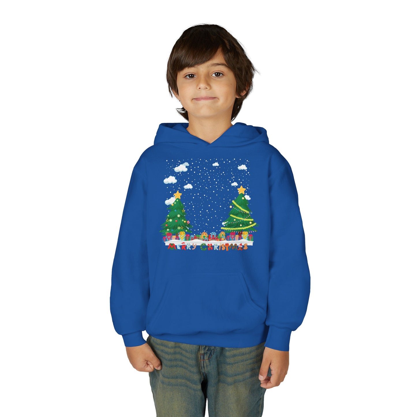 Youth Heavy Blend Hooded Sweatshirt - Christmas and snowing