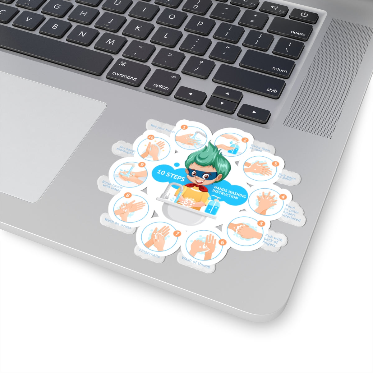 Kiss-Cut Stickers - Super kiddo hand washing steps - [[{"value":"Wonderwear Kid"}]]