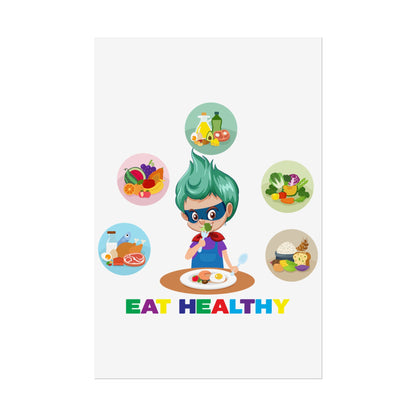 Rolled Posters - Supper kiddo showing healthy food to eat - [[{"value":"Wonderwear Kid"}]]