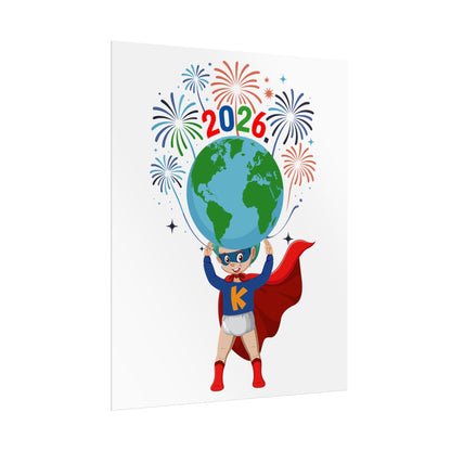 Rolled Posters - Super kiddo holding globe - [[{"value":"Wonderwear Kid"}]]