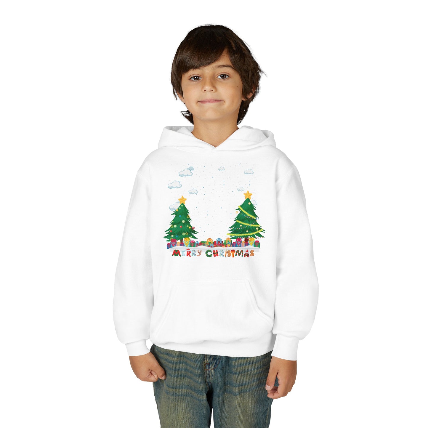 Youth Heavy Blend Hooded Sweatshirt - Christmas and snowing