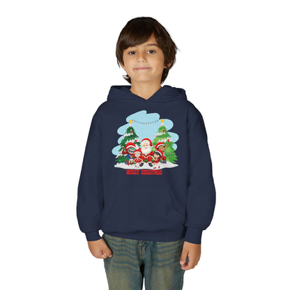 Youth Heavy Blend Hooded Sweatshirt - Super kiddo with santa claus Merry christmas - [[{"value":"Wonderwear Kid"}]]