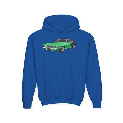 Youth Heavy Blend Hooded Sweatshirt - Vintage green car Printify