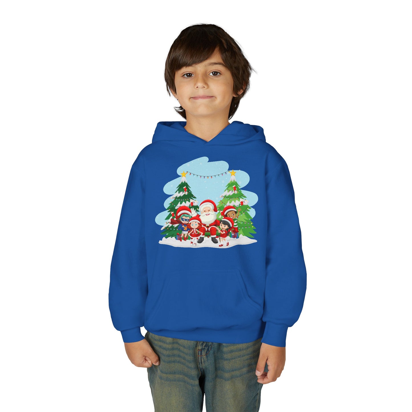 Youth Heavy Blend Hooded Sweatshirt - Super kiddo with santa claus